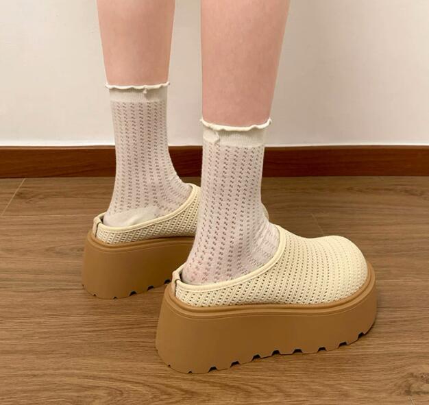 レディーススリッポン レディース厚底つっかけサンダル メッシュ編み軽量