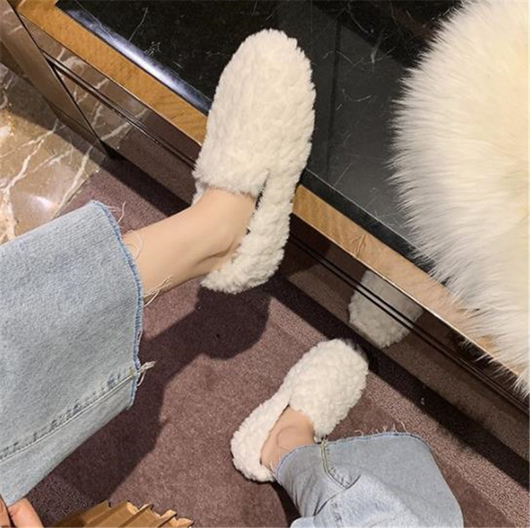 レディーススリッポン 幅広対応 ふわふわ裏起毛 厚底 もこもこスリッパ