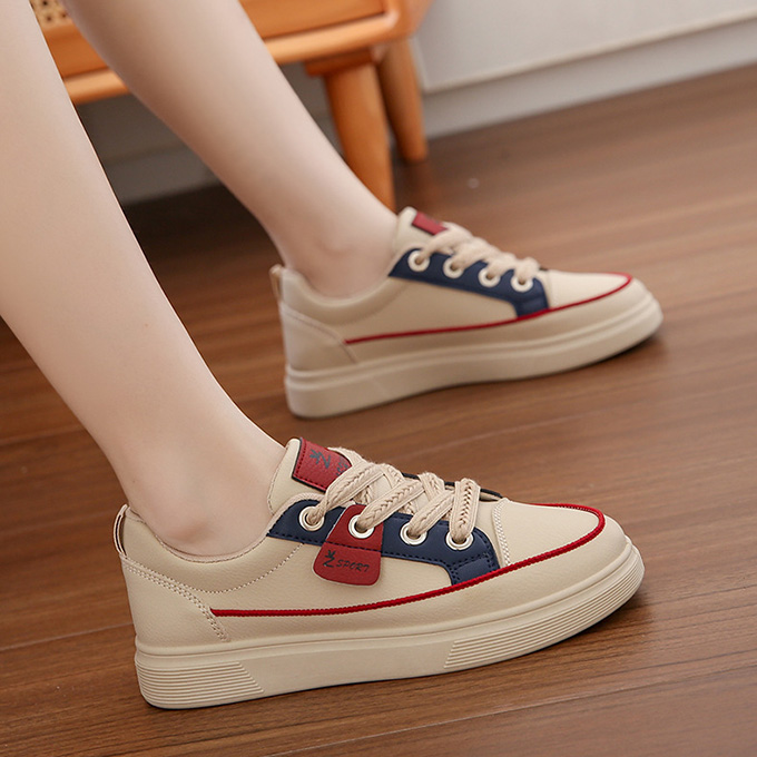 レディーススリッポン レディース厚底配色紐靴レトロ風合成皮革運動靴