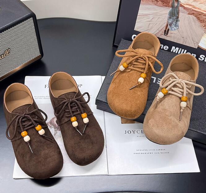 レディーススリッポン 幅広対応 丸つま先合皮ローファー風フラット靴