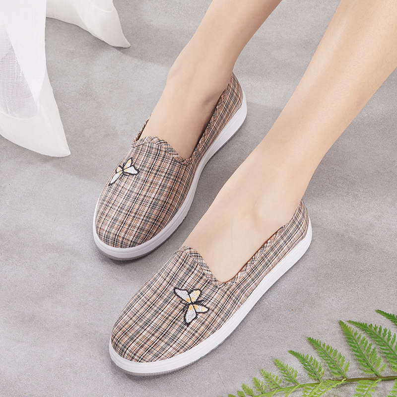 レディーススリッポン 蝶飾り付きチェック柄レディーススリッポン
