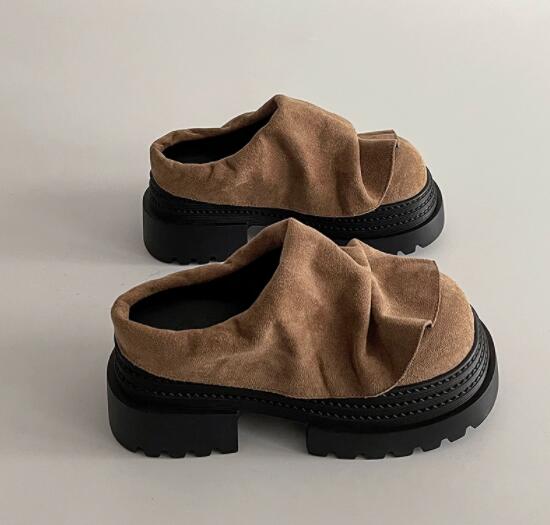 レディーススリッポン レディース厚底つっかけ靴 スエード風リボンデザインパンプス