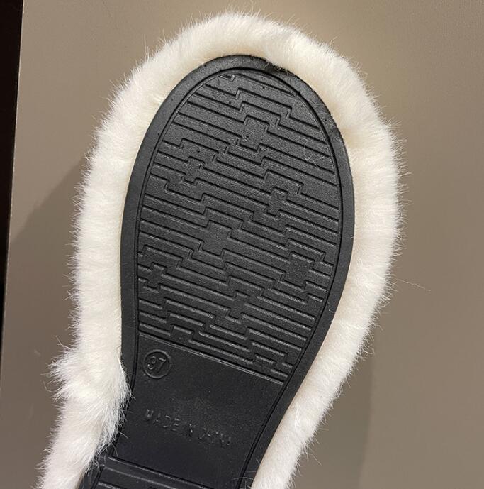 レディーススリッポン 冬新作厚底ファーサンダル保温ふわふわ外履き対応