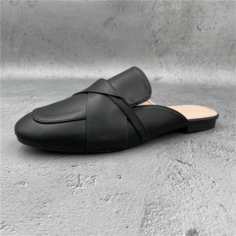 レディーススリッポン 本革クロスストラップ幅広レディーススリッポン