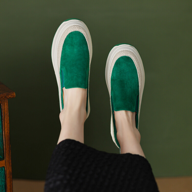 レディーススリッポン 厚底パンプス 本革 歩きやすい春の新作楽福靴