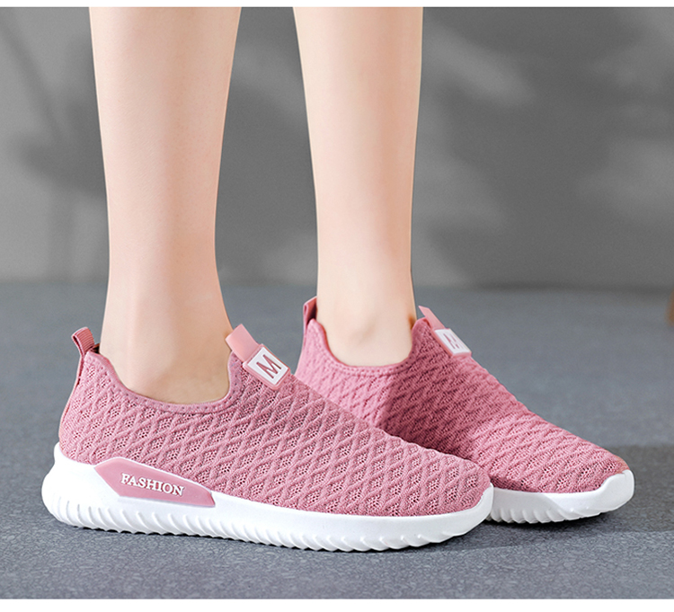 レディーススリッポン 通気性抜群ニット編み厚底スリッポン