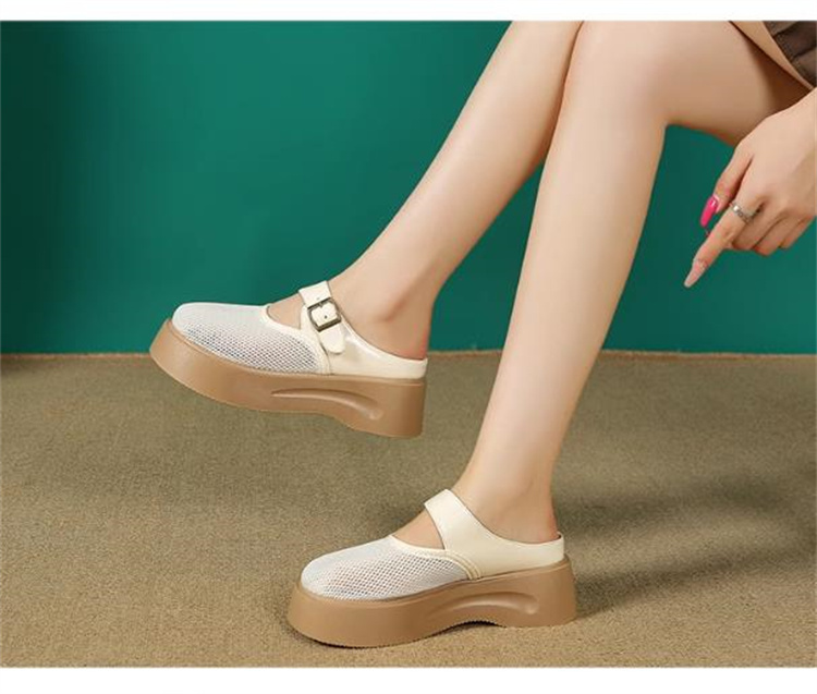 レディーススリッポン 厚底メッシュサンダル ストラップ付き通気性抜群