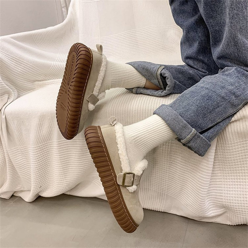 レディーススリッポン ふわふわボア付き厚底スリッポンシューズ