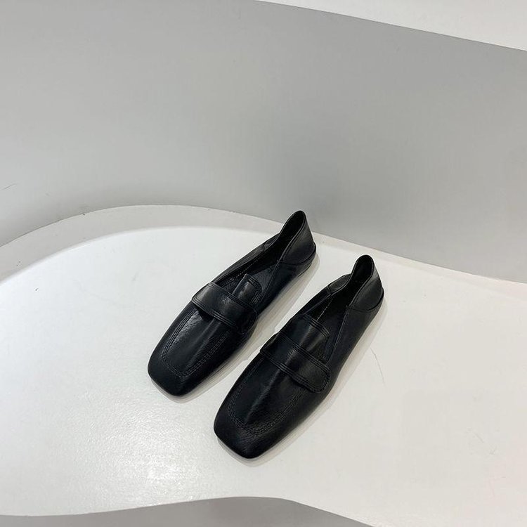 レディーススリッポン 幅広スクエアトゥ ぺたんこ フラット靴 韓国風 柔らか