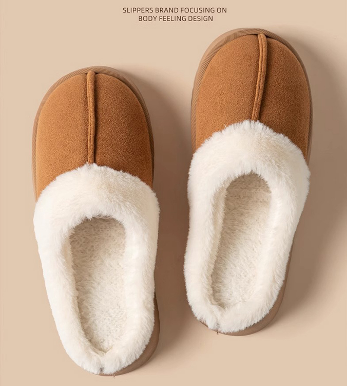レディーススリッポン 幅広対応 人工毛皮裏ボア厚底サンダル 秋冬女性用スリッパ