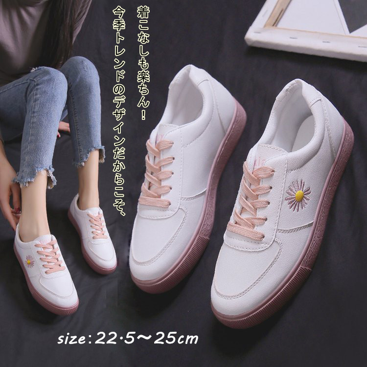 レディーススリッポン 花柄刺繍厚底運動靴 軽量美脚効果 着脱簡単