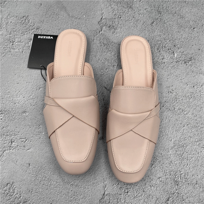 レディーススリッポン 本革クロスストラップ幅広レディーススリッポン