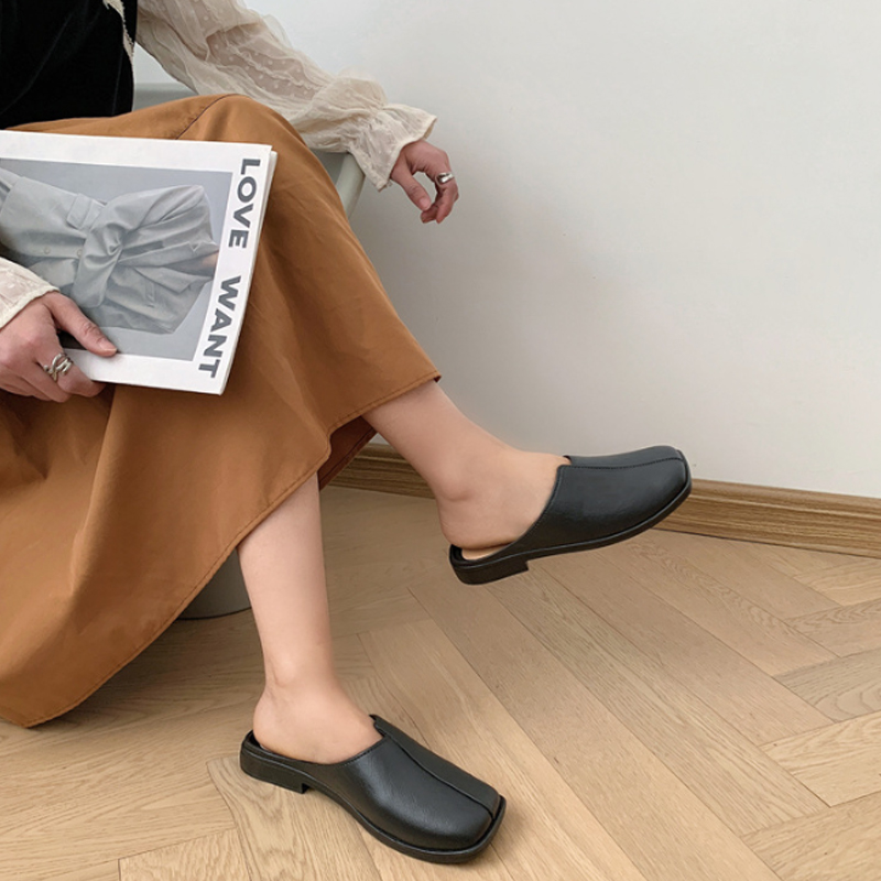 レディーススリッポン 幅広ミュール かかとなし フラット 室内外兼用履き