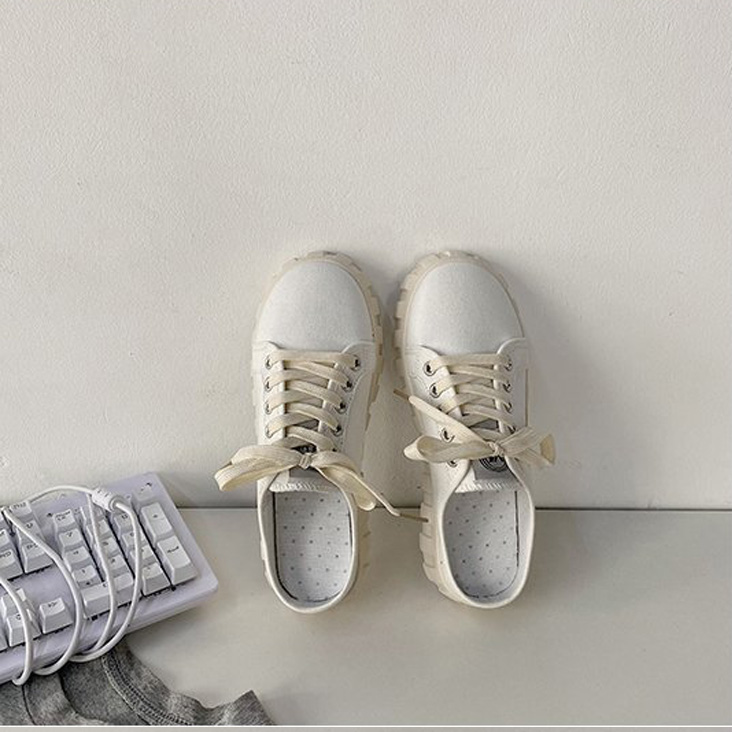 レディーススリッポン 厚底ミュール運動靴 デイリー美脚ベーシック白色靴