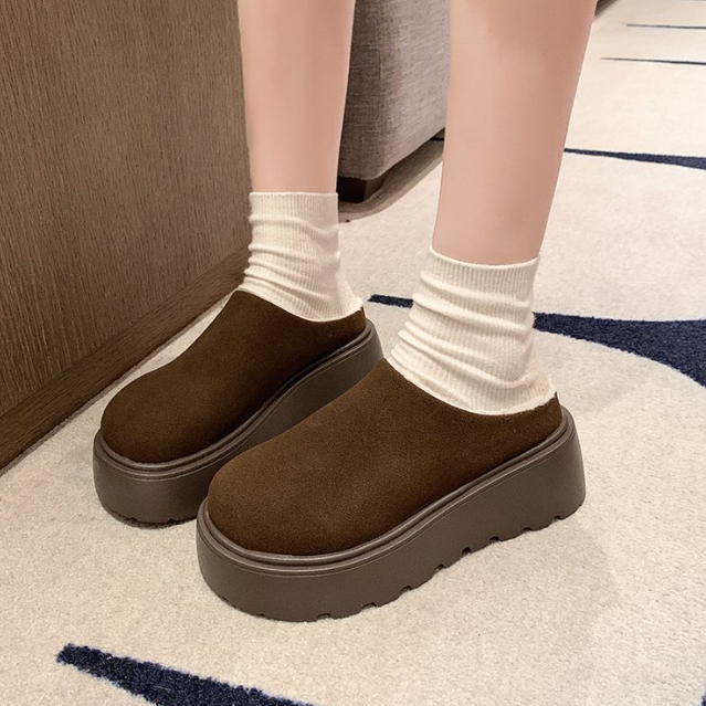 レディーススリッポン 新作厚底ムートン調裏ボアミュールレディース靴