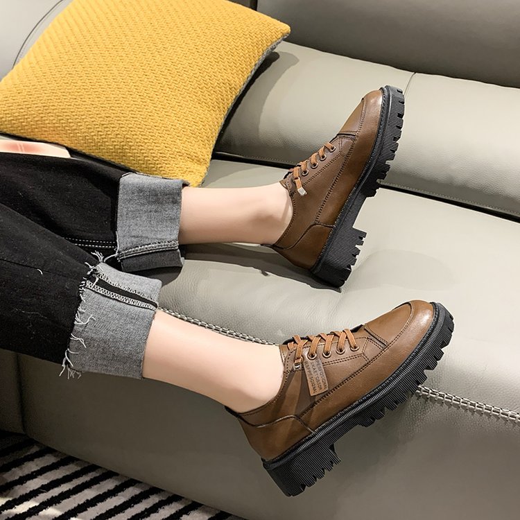 レディーススリッポン 厚底レザー調カジュアルシューズ