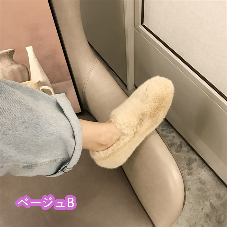 レディーススリッポン レディース裏起毛厚底ファー靴暖かい冬用綿靴