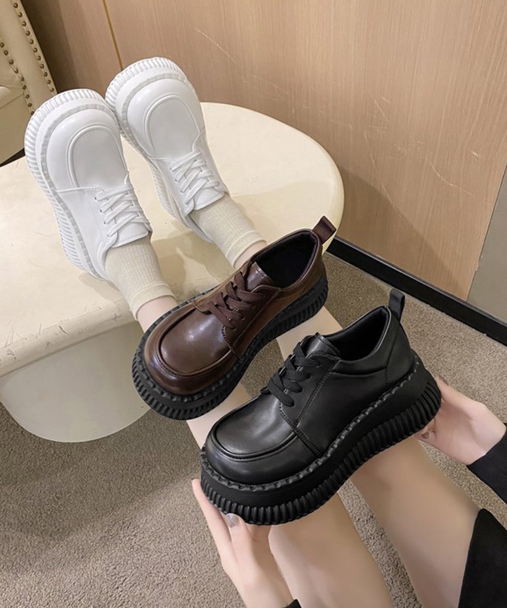 レディーススリッポン 厚底レースアップ韓国風ローファー靴