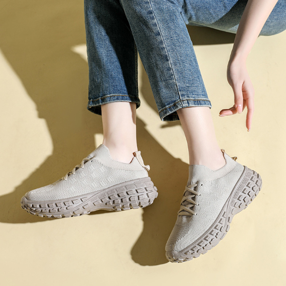 レディーススリッポン レディース厚底ニット靴 通気性抜群メッシュ素材 スタイルアップ