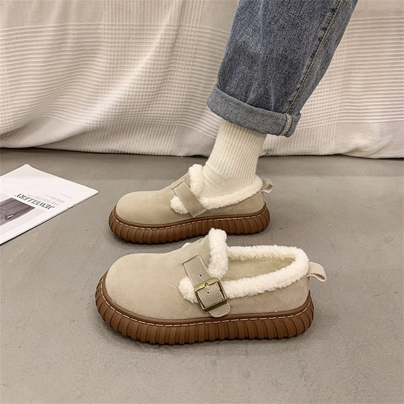 レディーススリッポン ふわふわボア付き厚底スリッポンシューズ