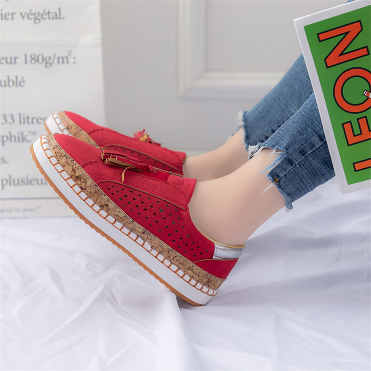 房飾り付き厚底丸先靴 秋の新作レディーススリッポン