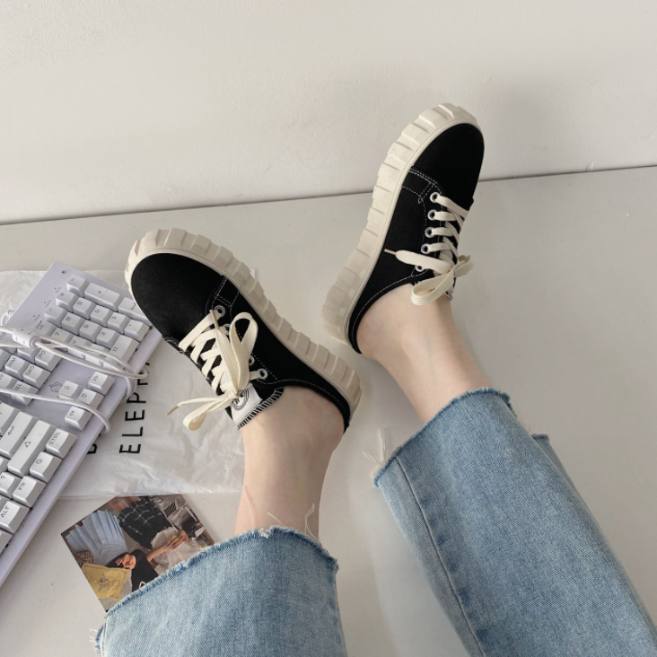 レディーススリッポン 厚底ミュール運動靴 デイリー美脚ベーシック白色靴