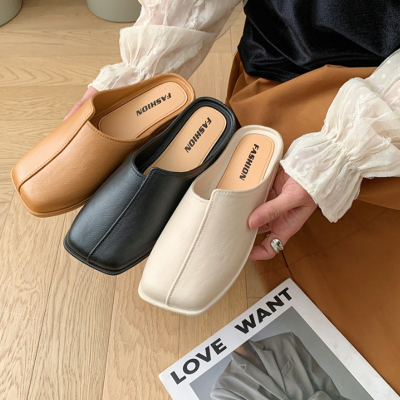 レディーススリッポン 幅広ミュール かかとなし フラット 室内外兼用履き