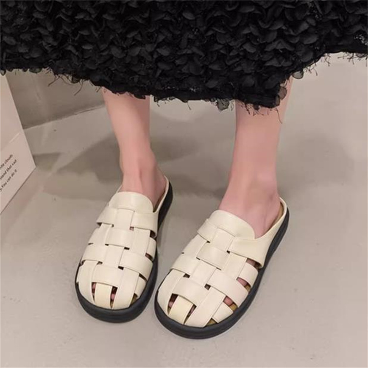 レディーススリッポン 幅広編み込み平底サンダル 妊婦も履きやすいこなれ感スリッポン