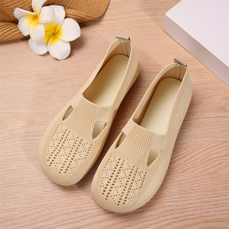 レディーススリッポン 幅広対応 編み込み丸型パンプス 春夏用平底靴