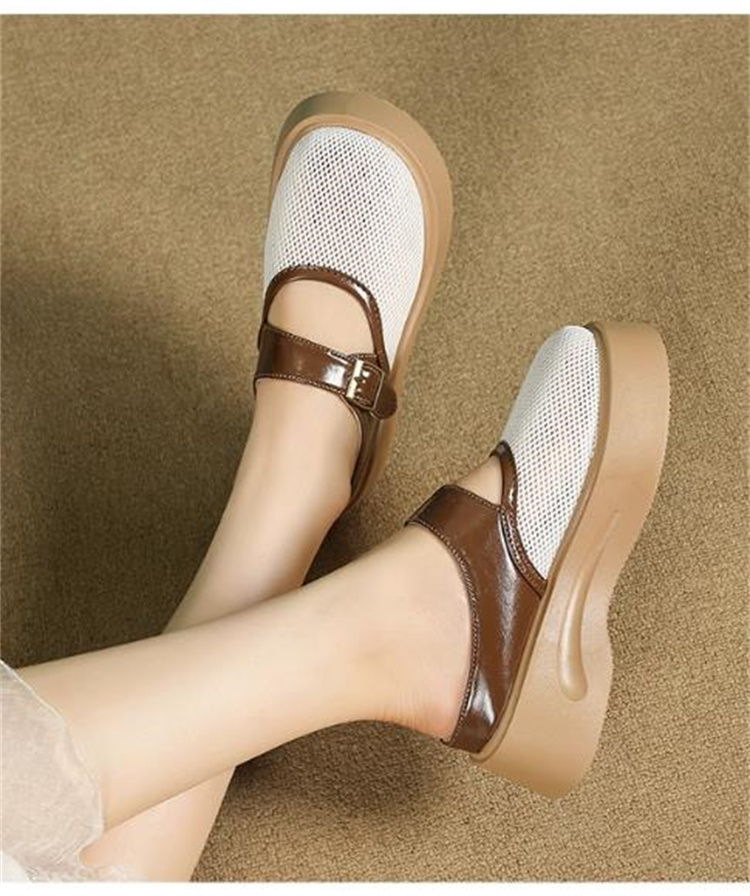 レディーススリッポン 厚底メッシュサンダル ストラップ付き通気性抜群