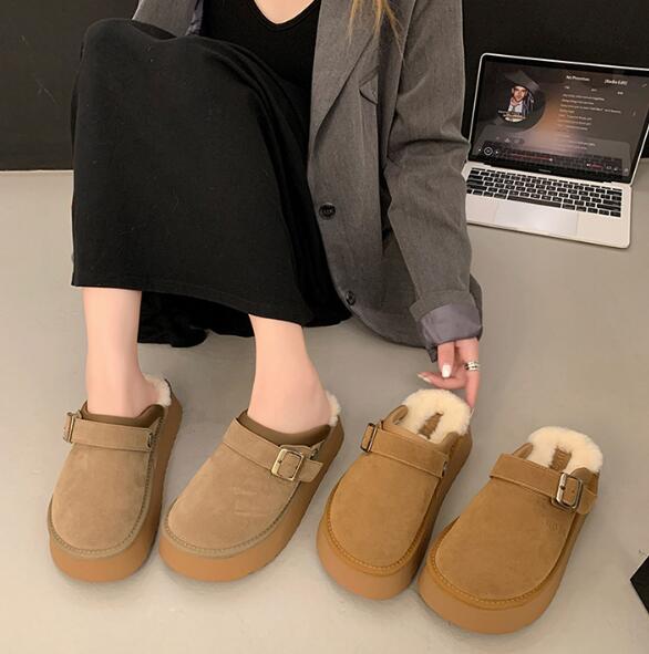 レディーススリッポン あったか厚底サボシューズ ボア付き防寒靴
