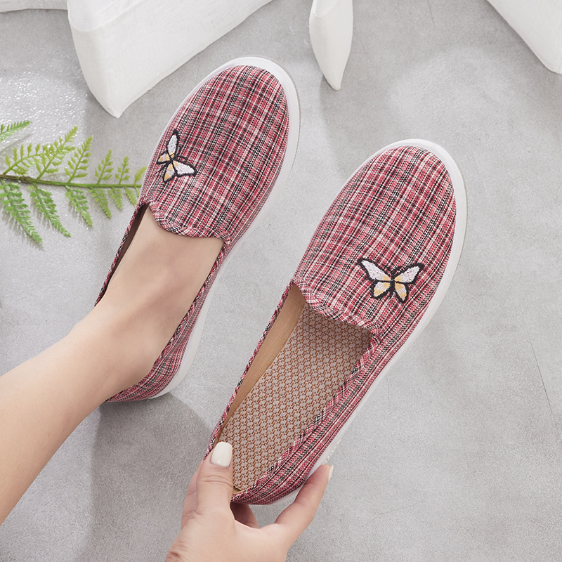 レディーススリッポン 蝶飾り付きチェック柄レディーススリッポン