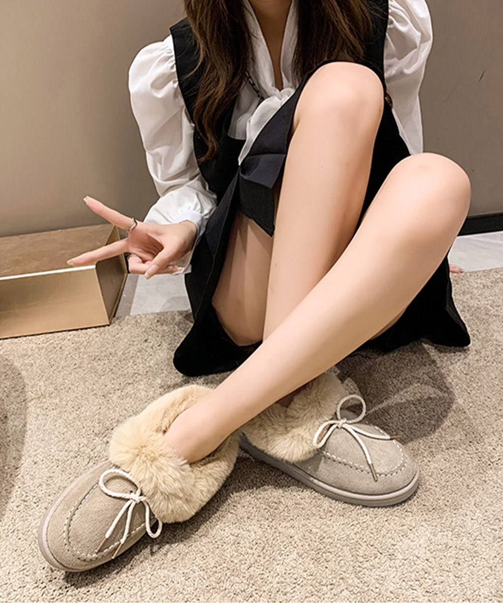 レディーススリッポン 幅広対応 ふわふわボア モカシン 女性用 暖か冬靴