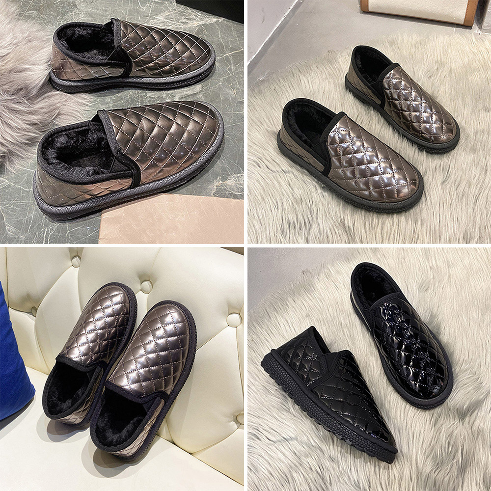 レディーススリッポン 幅広ムートンパンプス裏ボア防寒モカシン