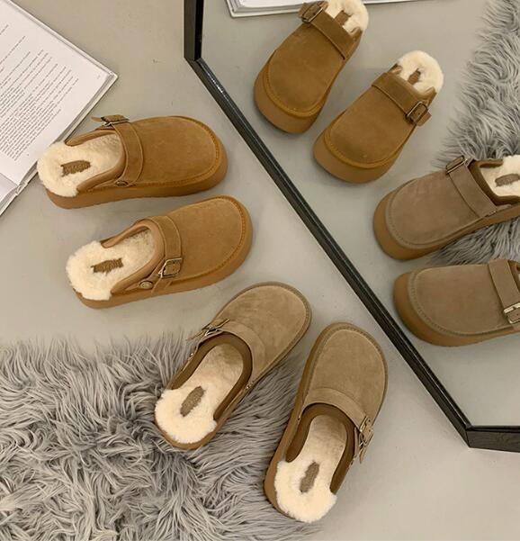 レディーススリッポン あったか厚底サボシューズ ボア付き防寒靴