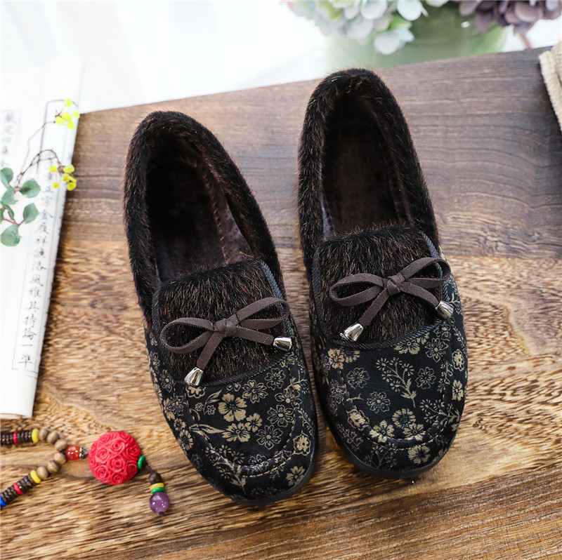 レディーススリッポン 和風花柄リボン付きレディーススリッポン