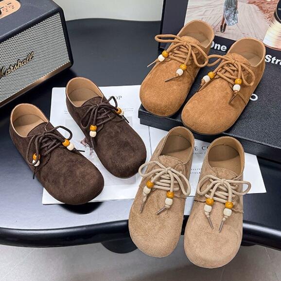 レディーススリッポン 幅広対応 丸つま先合皮ローファー風フラット靴