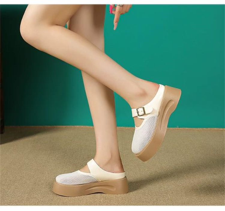 レディーススリッポン 厚底メッシュサンダル ストラップ付き通気性抜群