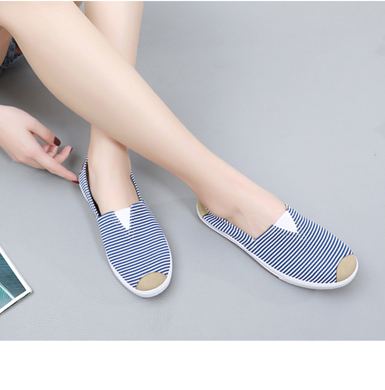 レディーススリッポン 縞模様柄軽量キャンバス地レディーススリッポン