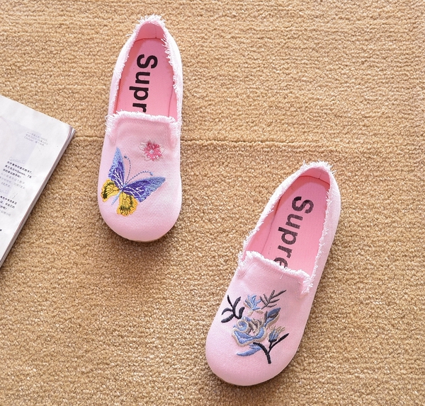 レディーススリッポン 花柄刺繍レディーススリッポン幅広快適シューズ