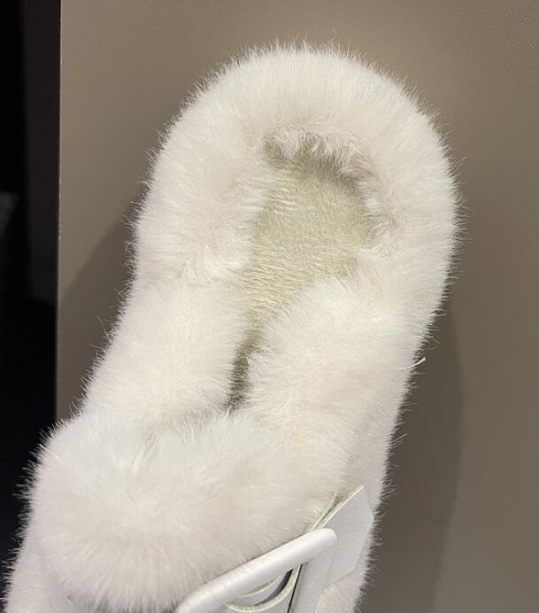 レディーススリッポン 冬新作厚底ファーサンダル保温ふわふわ外履き対応