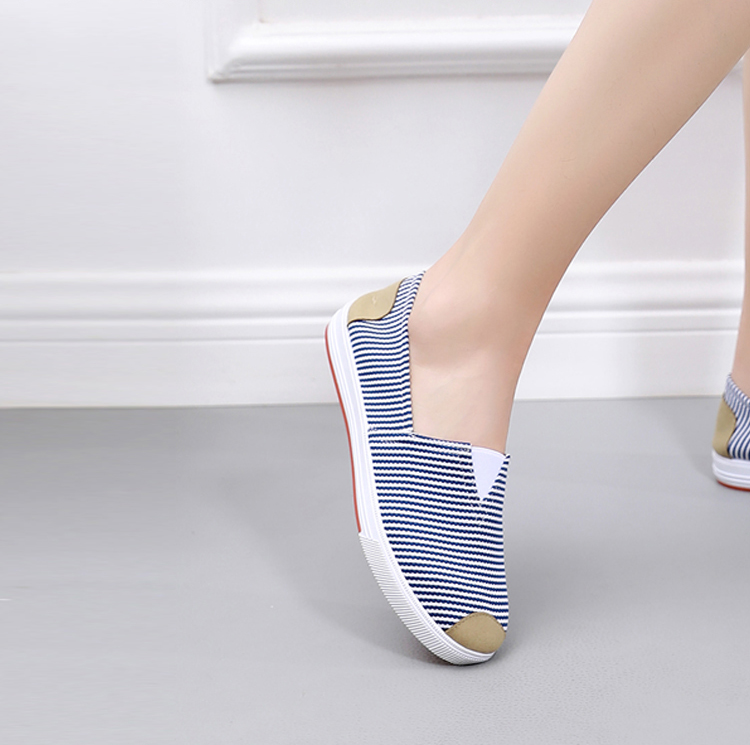 レディーススリッポン 縞模様柄軽量キャンバス地レディーススリッポン