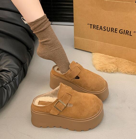 レディーススリッポン レディース厚底保温シューズ★3色展開