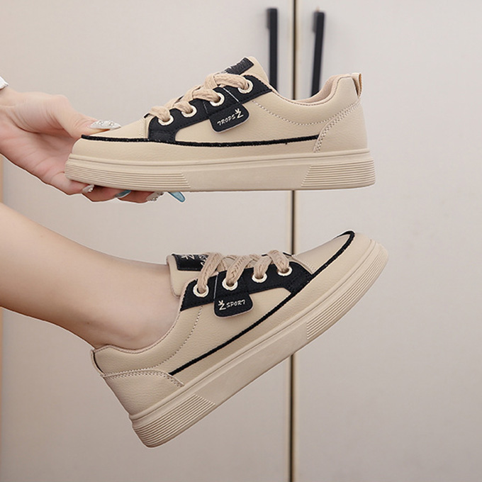 レディーススリッポン レディース厚底配色紐靴レトロ風合成皮革運動靴