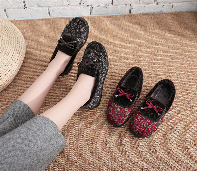 レディーススリッポン 和風花柄リボン付きレディーススリッポン