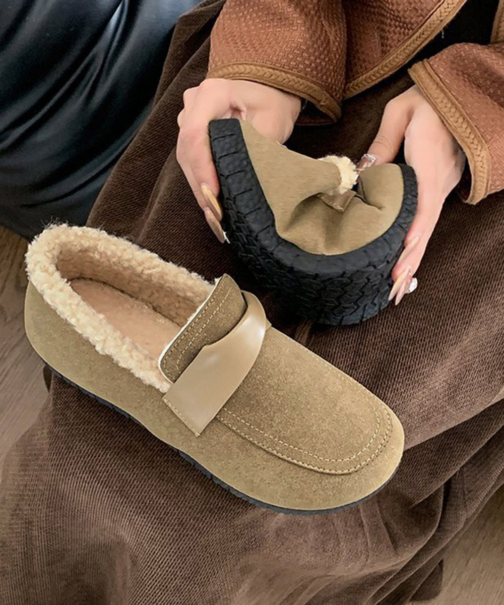 幅広ファーモカシン裏起毛レディーススリッポン