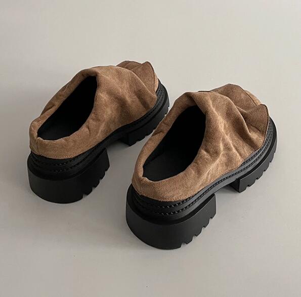 レディーススリッポン レディース厚底つっかけ靴 スエード風リボンデザインパンプス