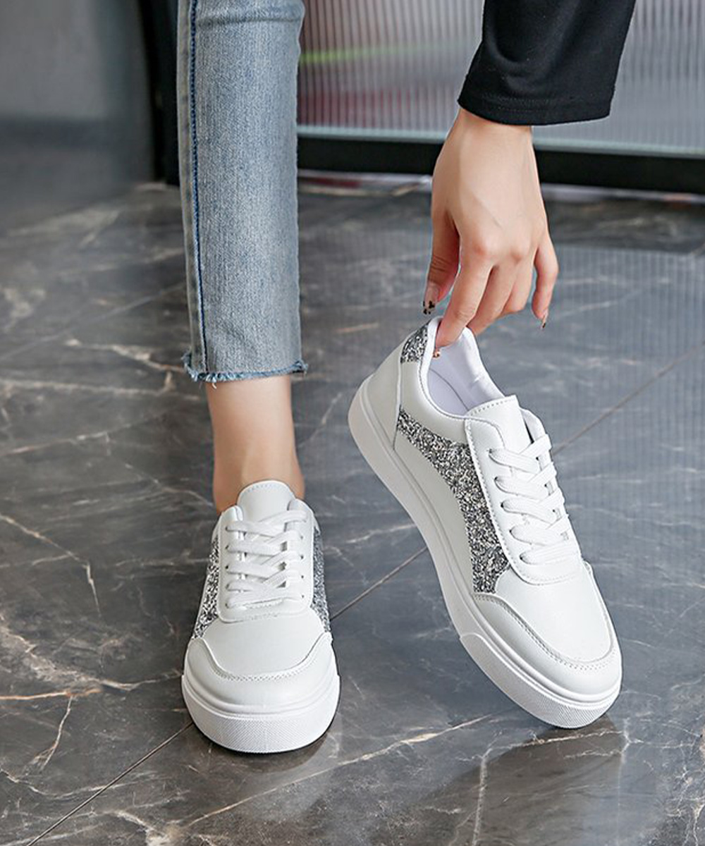 レディーススリッポン 厚底スパンコールスニーカー 美脚ローカット靴