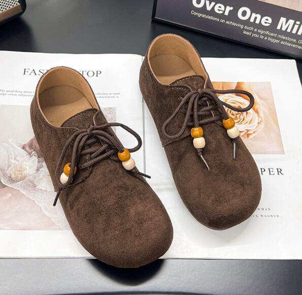 レディーススリッポン 幅広対応 丸つま先合皮ローファー風フラット靴