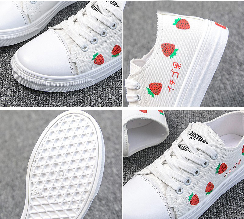 レディーススリッポン 厚底レディース靴 軽量バナナ苺柄 歩きやすい白色スニーカー